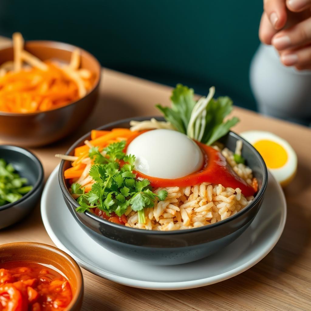Korean Bibimbap-Inspired Rice Bowl with Gochujang Sauce Korean Bibimbap-Inspired Rice Bowl with Gochujang Sauce