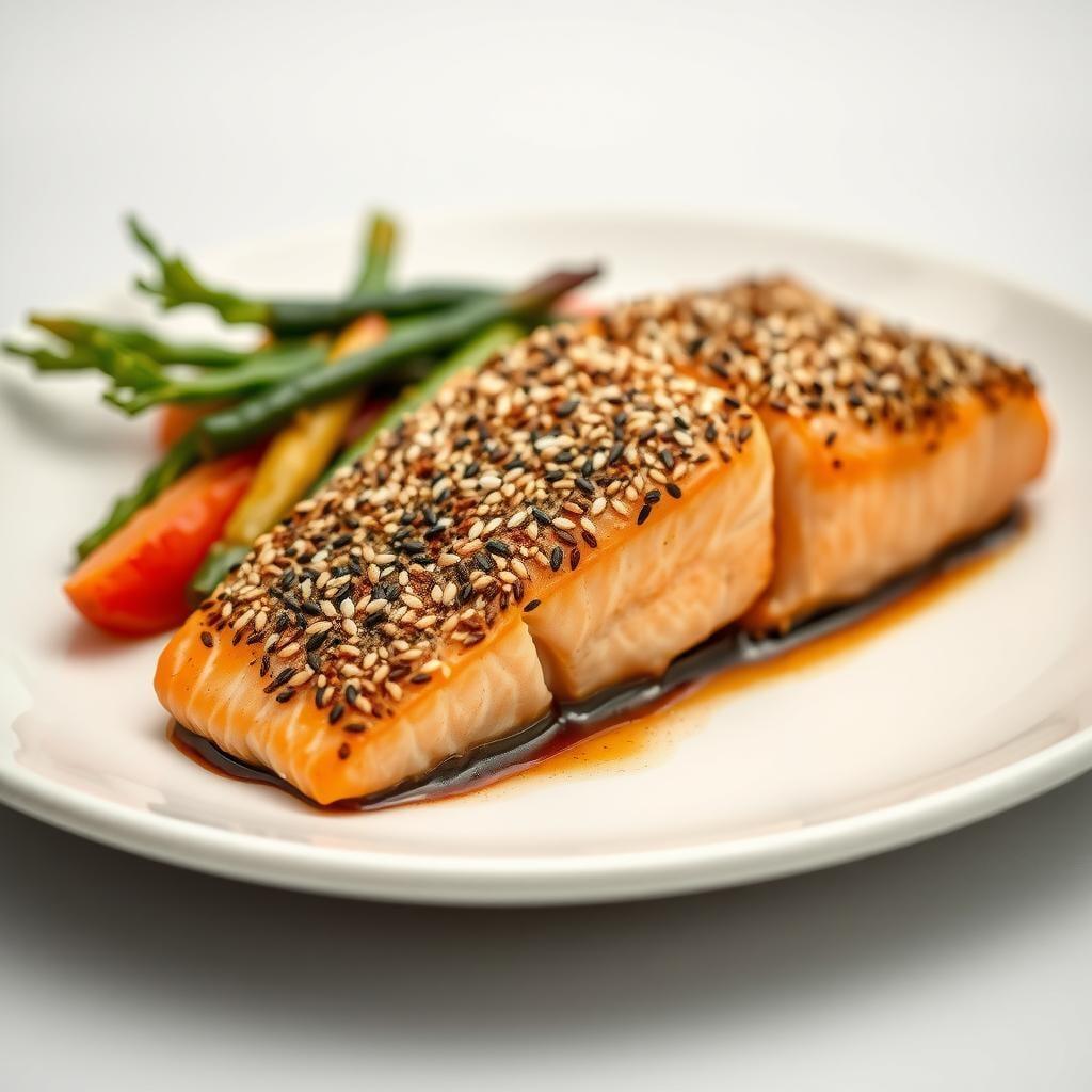 Sesame Crusted Salmon with Ginger Soy Vegetables