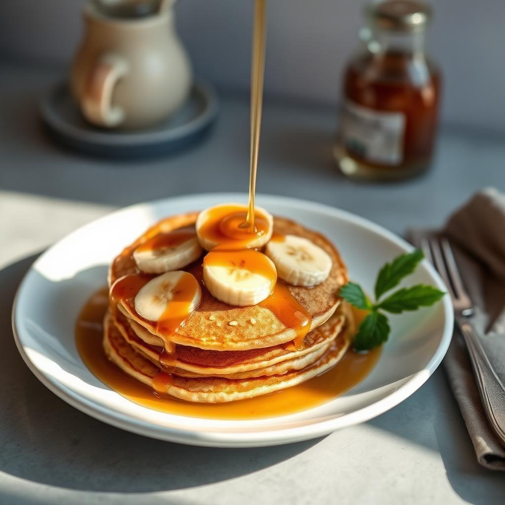 Banana Oat Pancakes with Maple Syrup