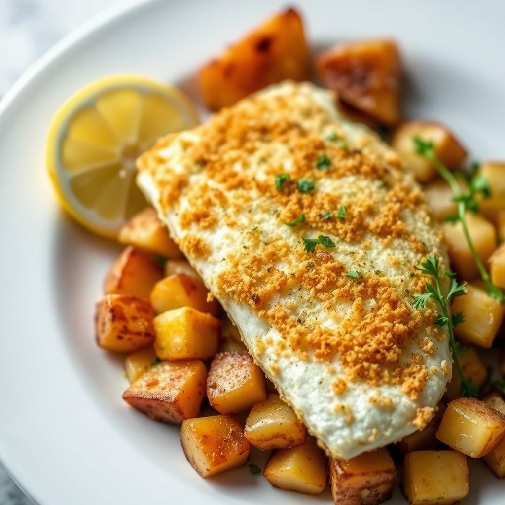 Baked Parmesan Crusted Tilapia with Roasted Potatoes