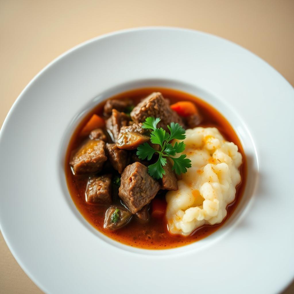 Slow-Cooked Beef & Vegetable Stew with Cauliflower Mash Slow-Cooked Beef & Vegetable Stew with Cauliflower Mash