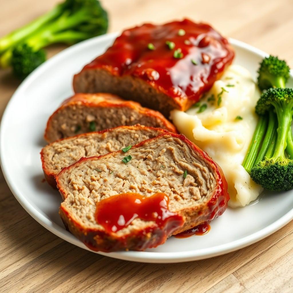Home-Style Glazed Meatloaf with Garlic Mashed Potatoes and Roasted Broccoli Home-Style Glazed Meatloaf with Garlic Mashed Potatoes and Roasted Broccoli