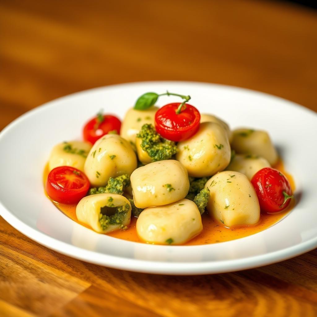 Homemade Pesto Gnocchi with Blistered Cherry Tomatoes Homemade Pesto Gnocchi with Blistered Cherry Tomatoes
