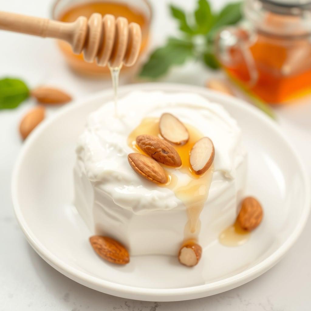 Greek Yogurt with Sliced Almonds and Honey Greek Yogurt with Sliced Almonds and Honey