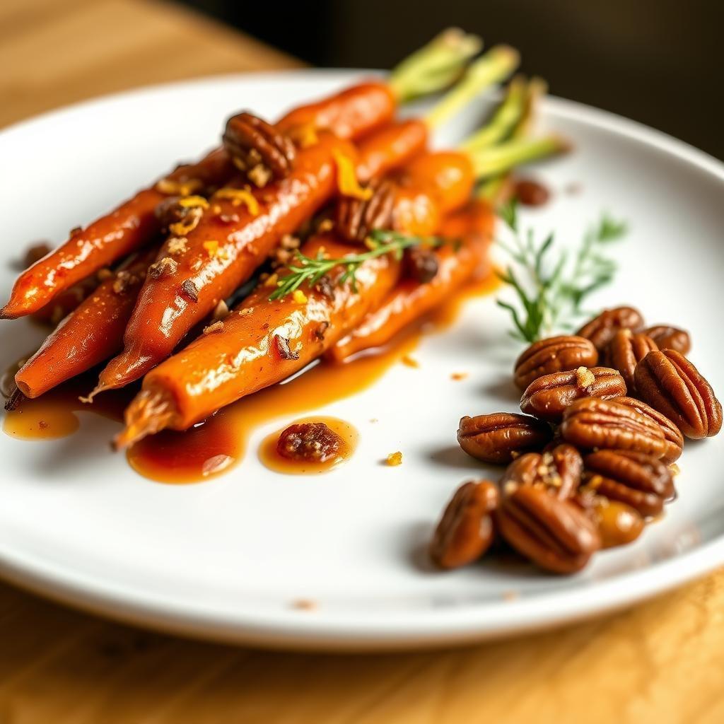Bourbon-Maple Glazed Carrots with Candied Pecans and Orange Zest
