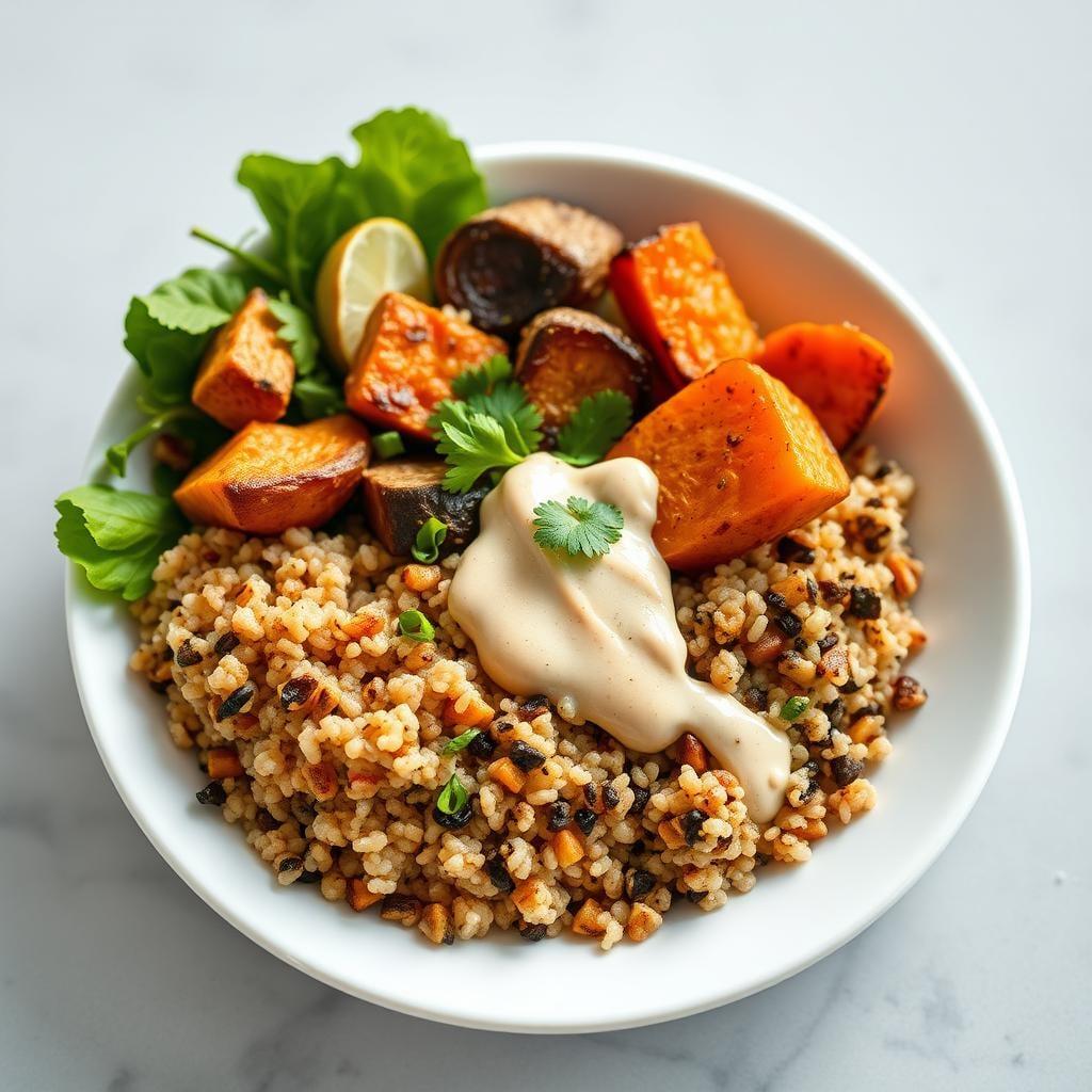 Roasted Vegetable & Quinoa Bowl with Tahini Dressing Roasted Vegetable & Quinoa Bowl with Tahini Dressing