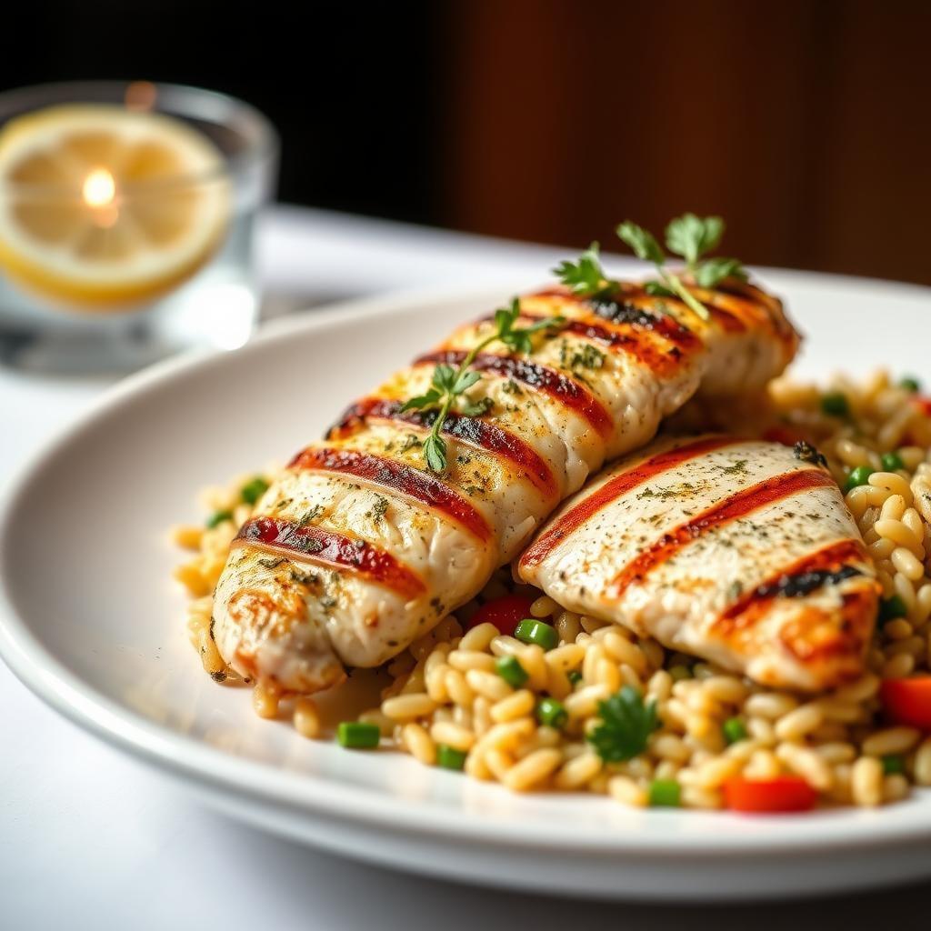 Herb-Marinated Grilled Chicken with Summer Vegetable Orzo Herb-Marinated Grilled Chicken with Summer Vegetable Orzo