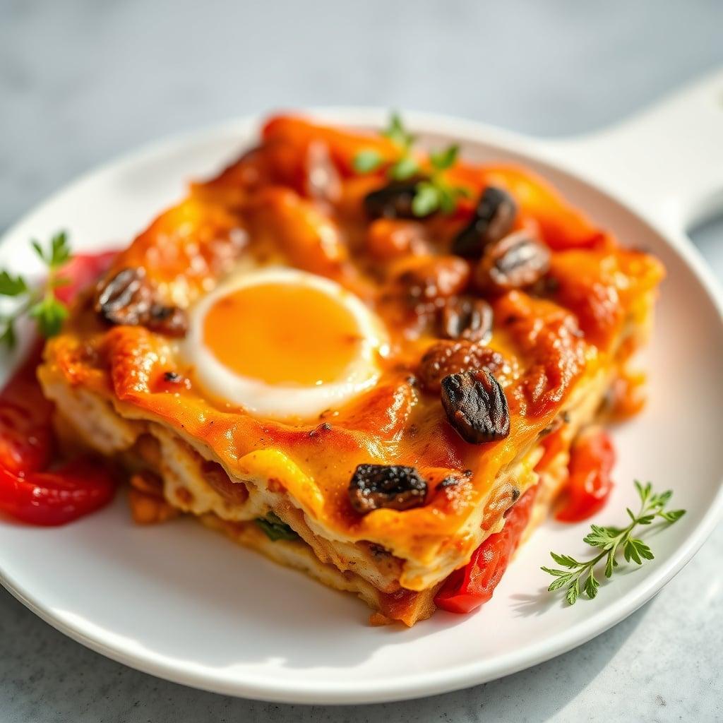 Chorizo and Manchego Breakfast Strata with Roasted Red Peppers
