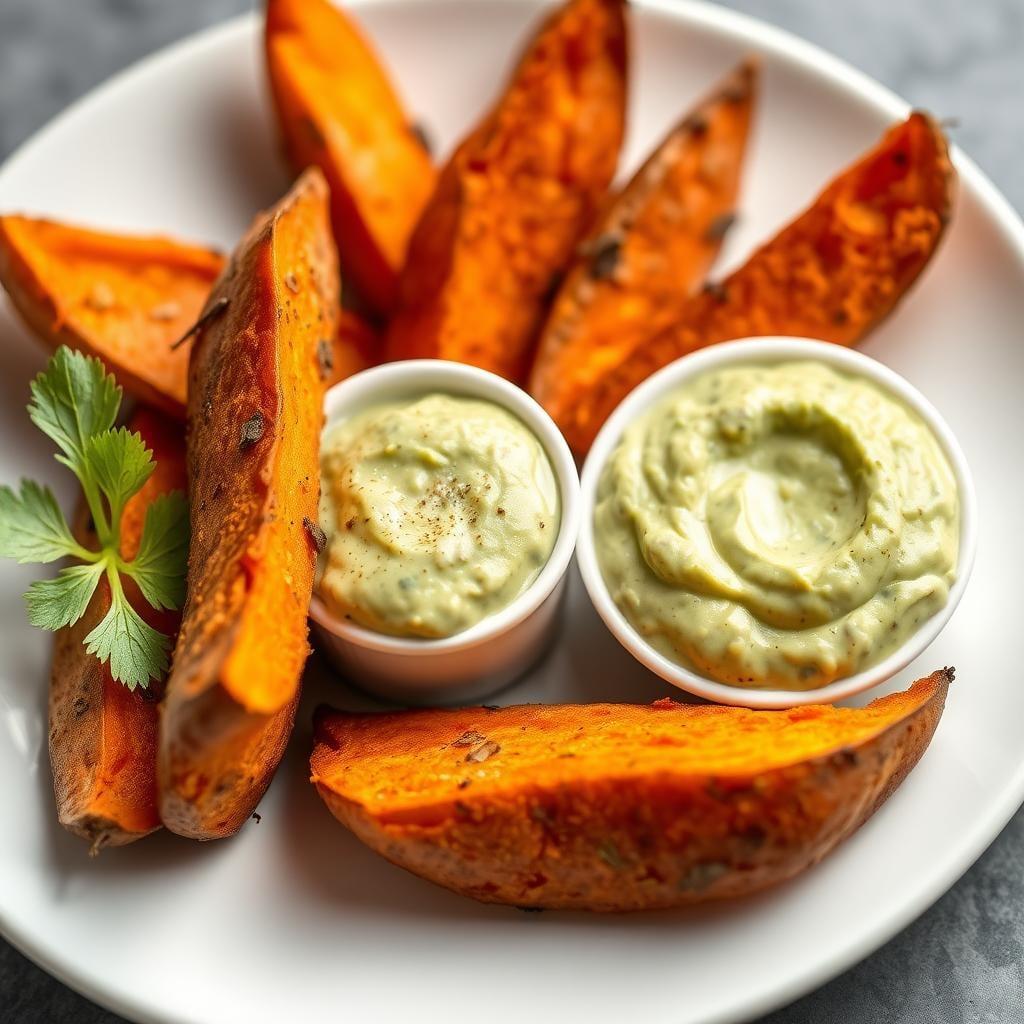Baked Sweet Potato Wedges with Avocado Dip Baked Sweet Potato Wedges with Avocado Dip