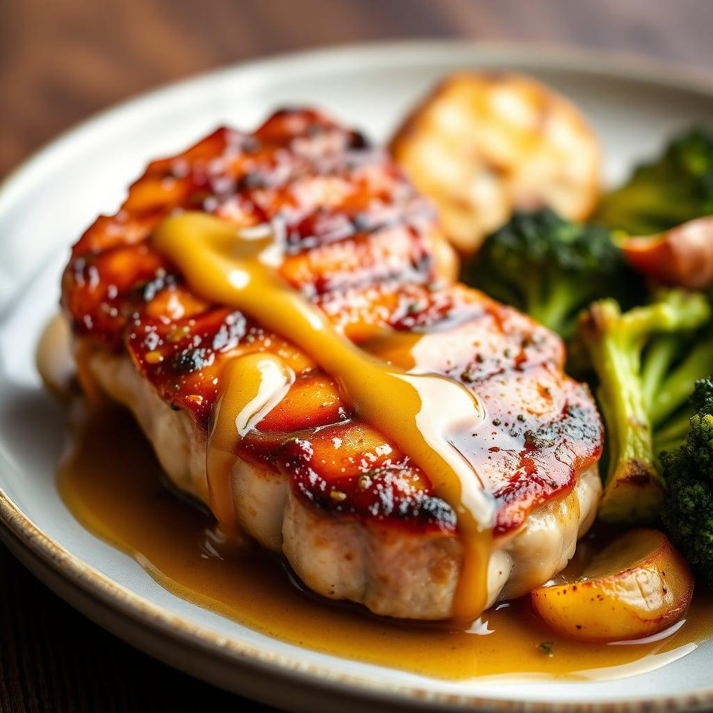 Honey-Mustard Glazed Pork Chops with Pan-Roasted Potatoes and Broccoli Honey-Mustard Glazed Pork Chops with Pan-Roasted Potatoes and Broccoli