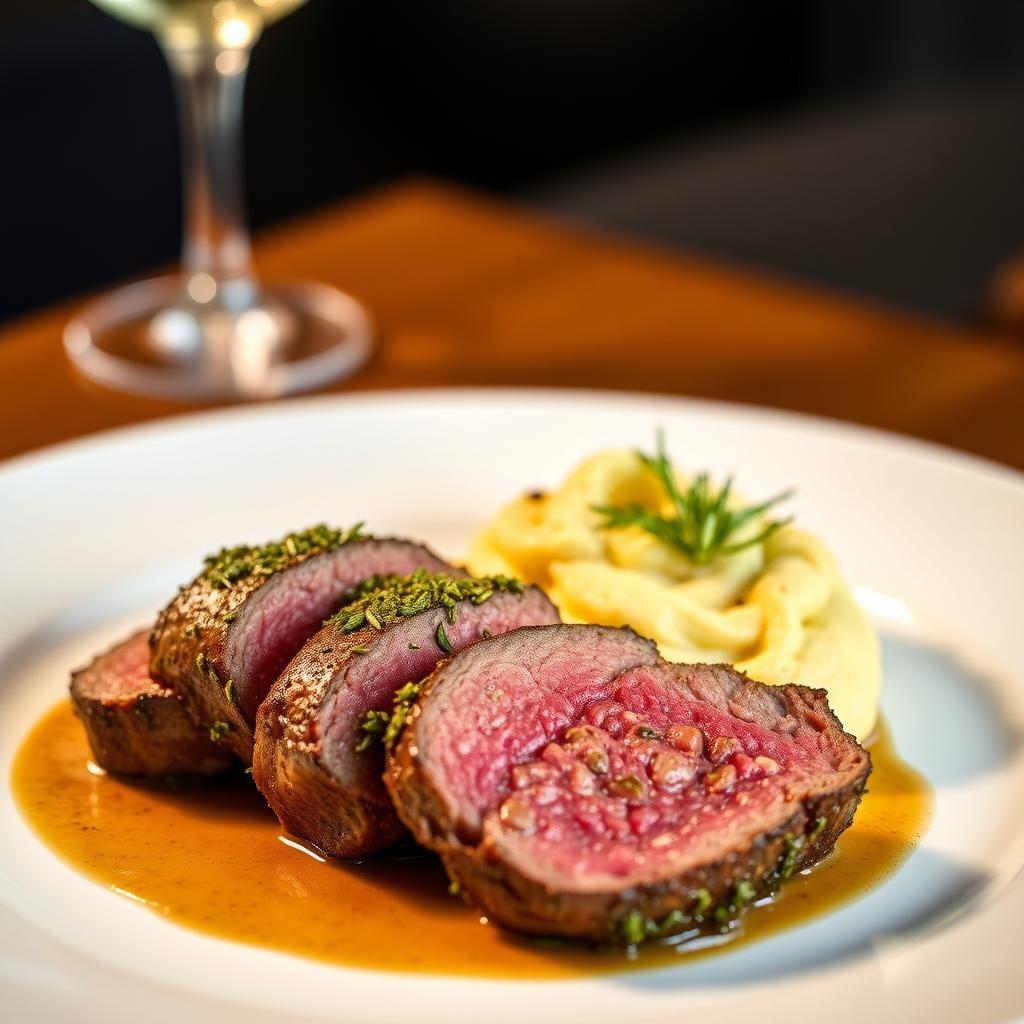 Herb-Crusted Beef Tenderloin with Roasted Garlic Mash Herb-Crusted Beef Tenderloin with Roasted Garlic Mash