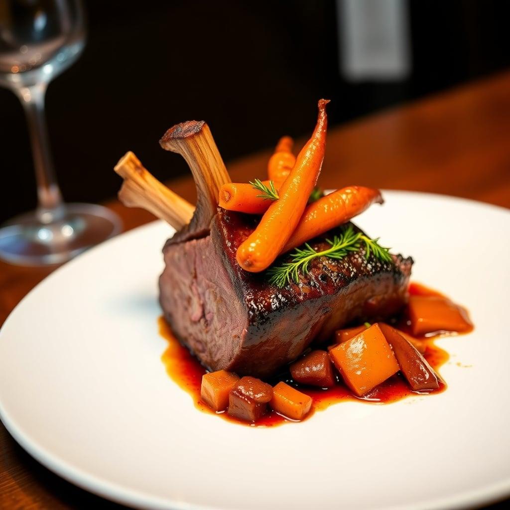 Braised Cross Rib Roast with Red Wine Reduction and Honey-Glazed Carrots
