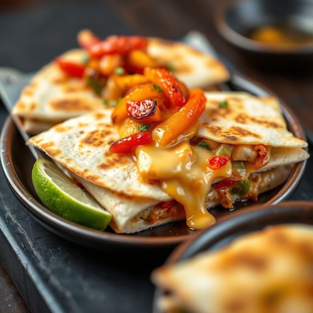 Honey-Lime Chicken Quesadillas with Charred Bell Peppers Honey-Lime Chicken Quesadillas with Charred Bell Peppers
