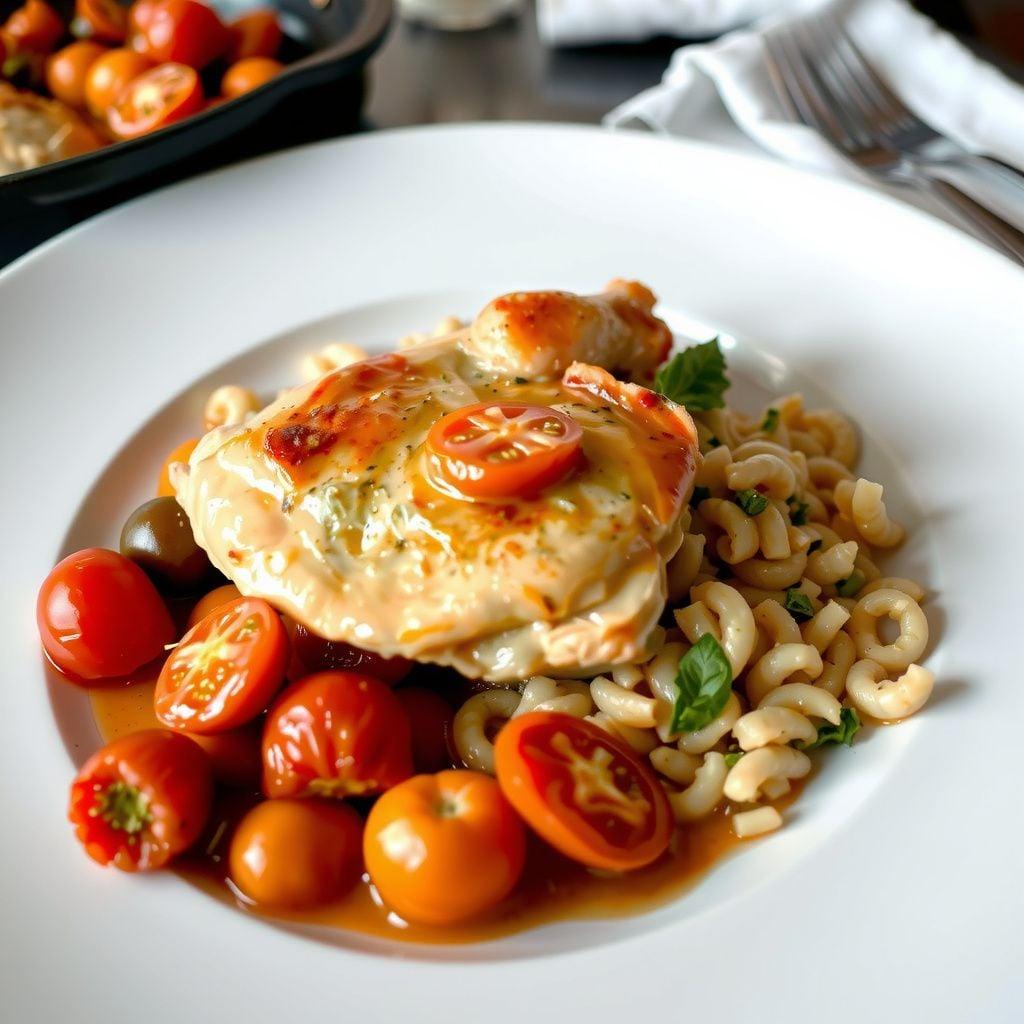 Cast-Iron Seared Chicken Thighs with Blistered Tomatoes & Creamy Orzo