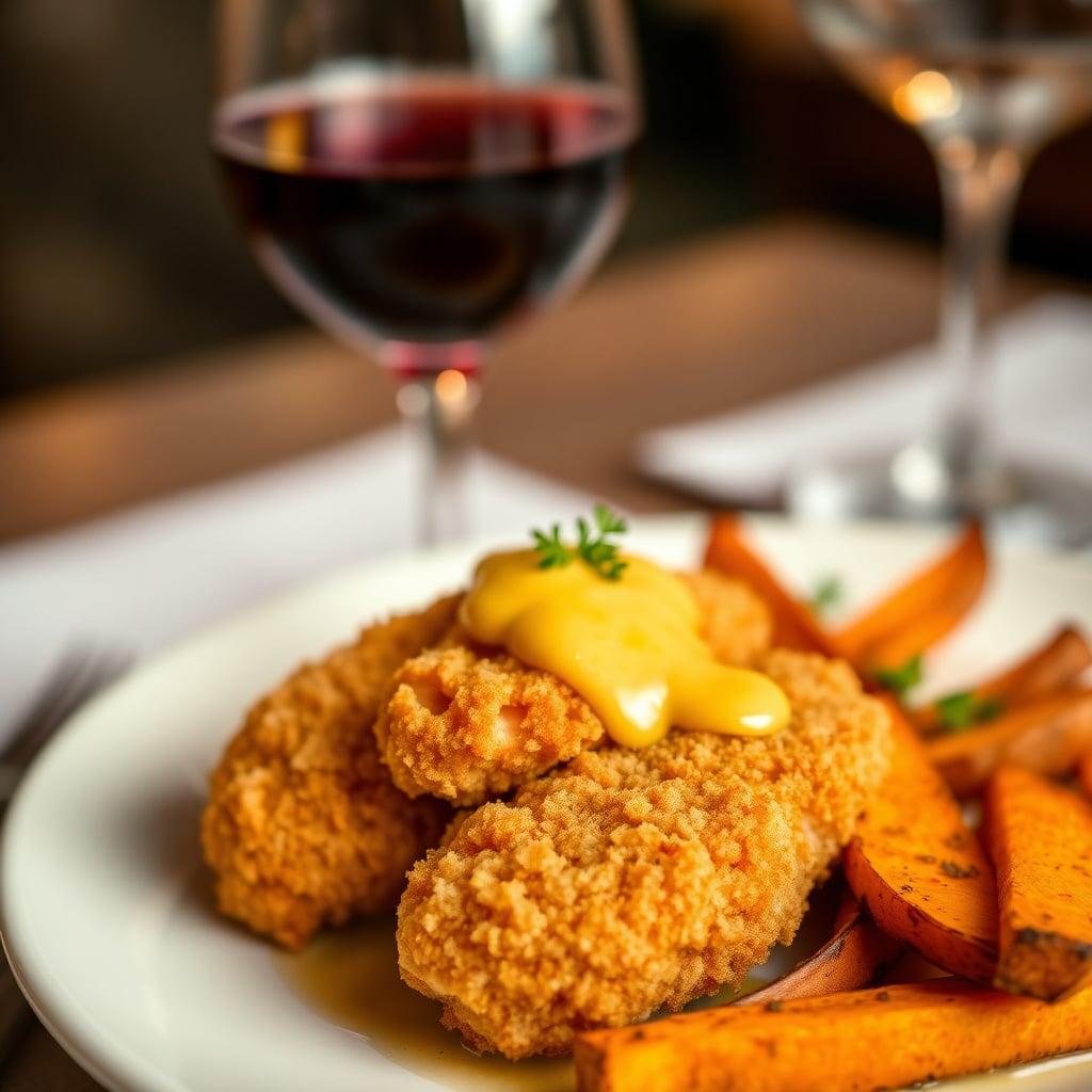 Crispy Panko-Crusted Chicken Tenders with Honey-Dijon Sauce and Roasted Sweet Potato Wedges Crispy Panko-Crusted Chicken Tenders with Honey-Dijon Sauce and Roasted Sweet Potato Wedges