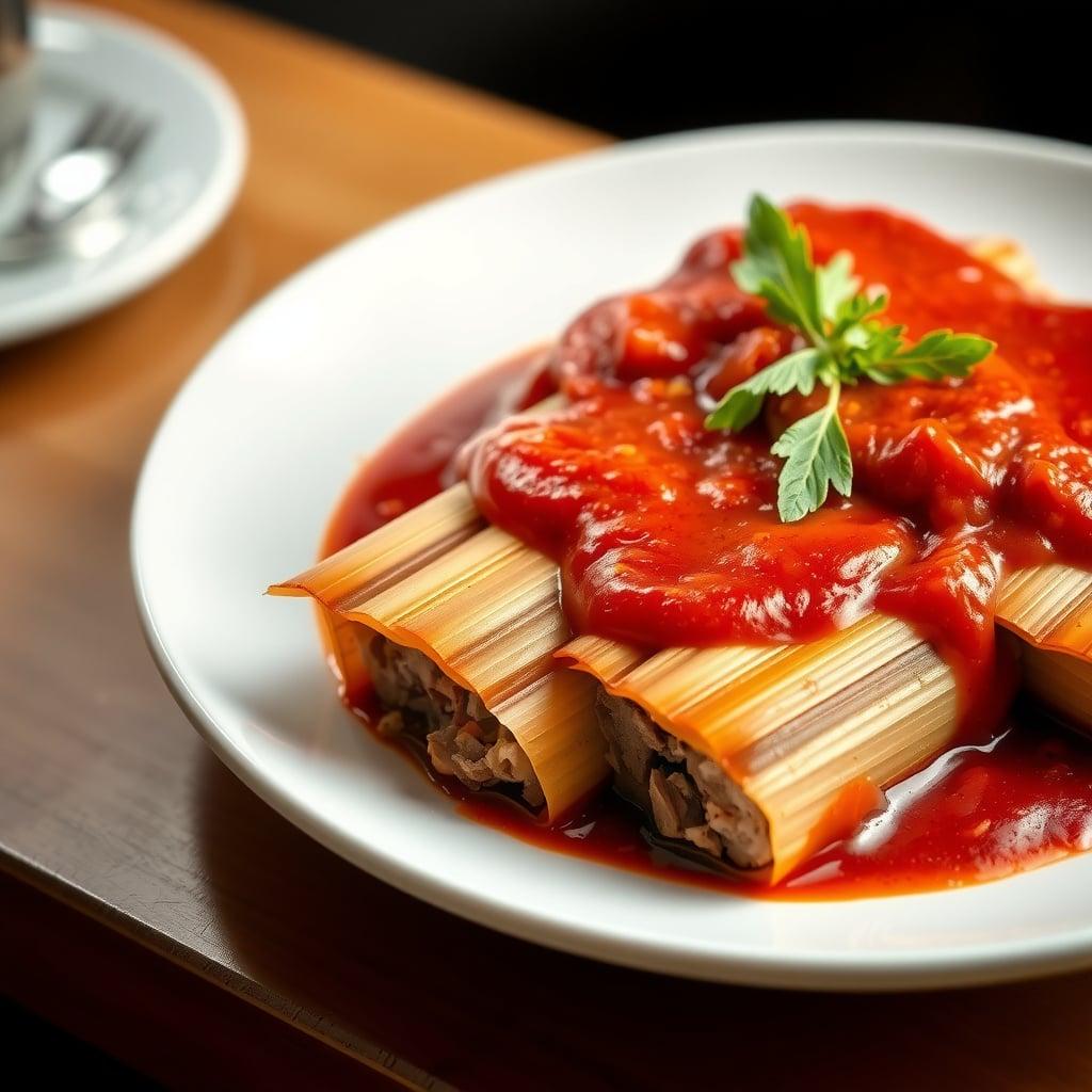 Three-Generation Pork Tamales with Red Chile Sauce Three-Generation Pork Tamales with Red Chile Sauce