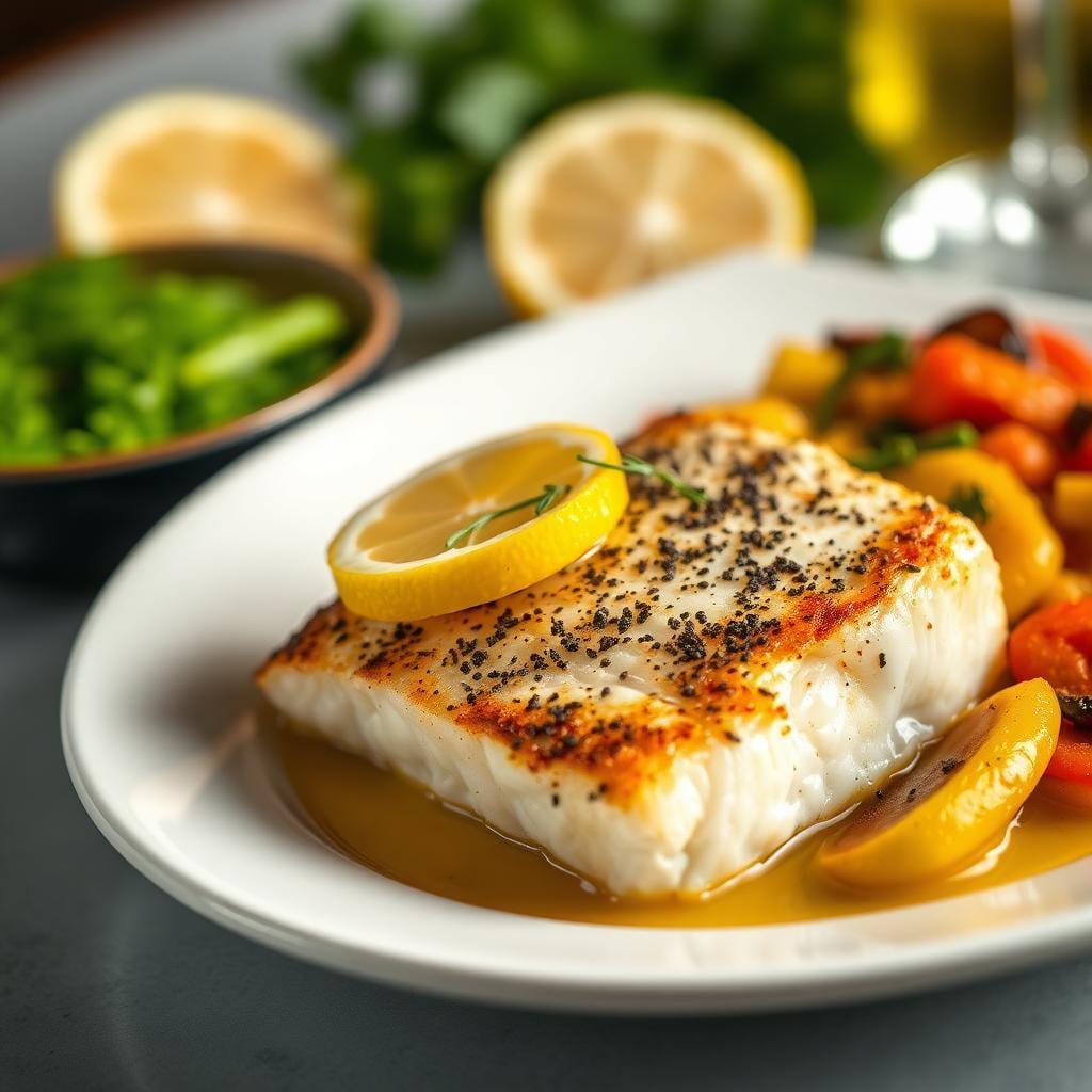 Lemon Pepper Baked Cod with Summer Vegetable Medley Lemon Pepper Baked Cod with Summer Vegetable Medley