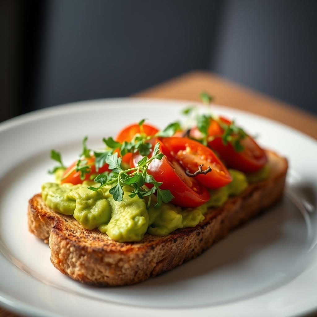 Avocado Toast with Roasted Tomatoes and Microgreens