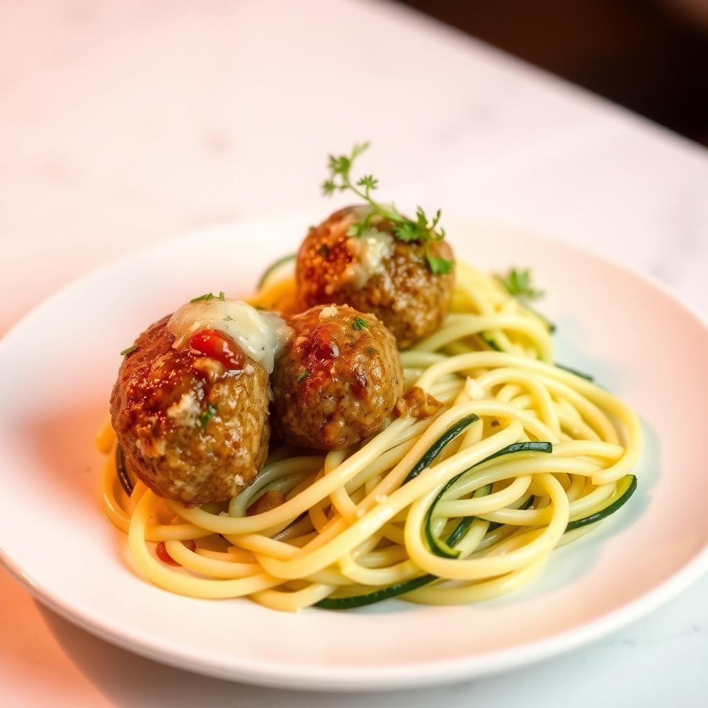 Air Fryer Garlic-Parmesan Turkey Meatballs with Zucchini Noodles Air Fryer Garlic-Parmesan Turkey Meatballs with Zucchini Noodles