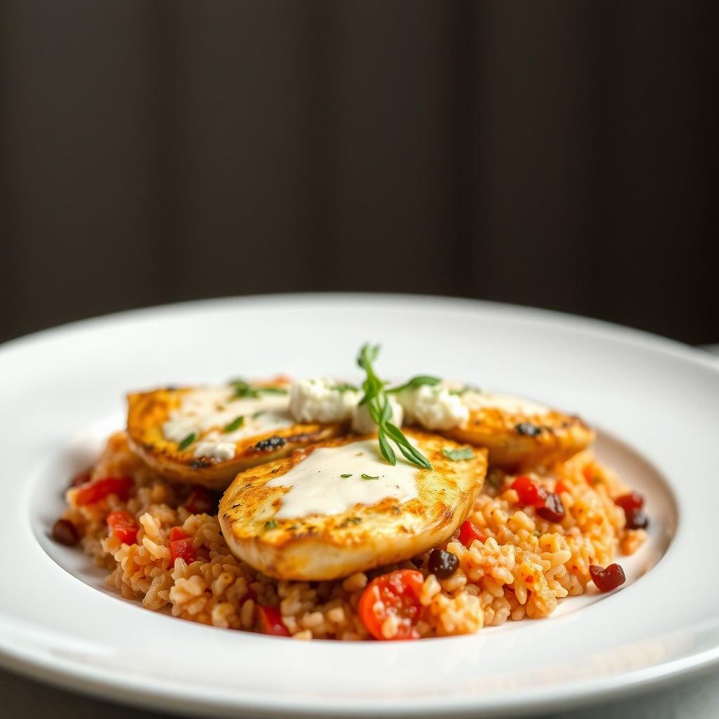 Mediterranean Skillet Chicken with Feta and Tomato Rice