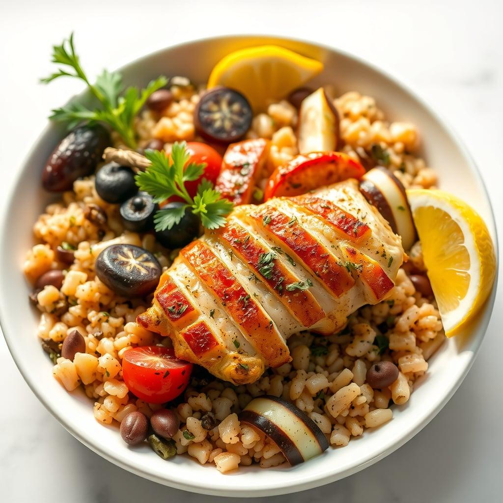 Mediterranean Grain Bowl with Herb-Marinated Chicken Mediterranean Grain Bowl with Herb-Marinated Chicken