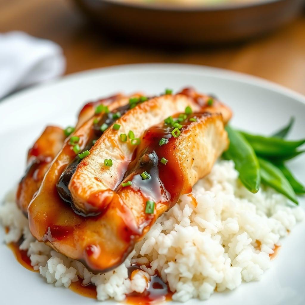 Ginger-Soy Chicken Breast with Steamed Snap Peas and Rice Ginger-Soy Chicken Breast with Steamed Snap Peas and Rice