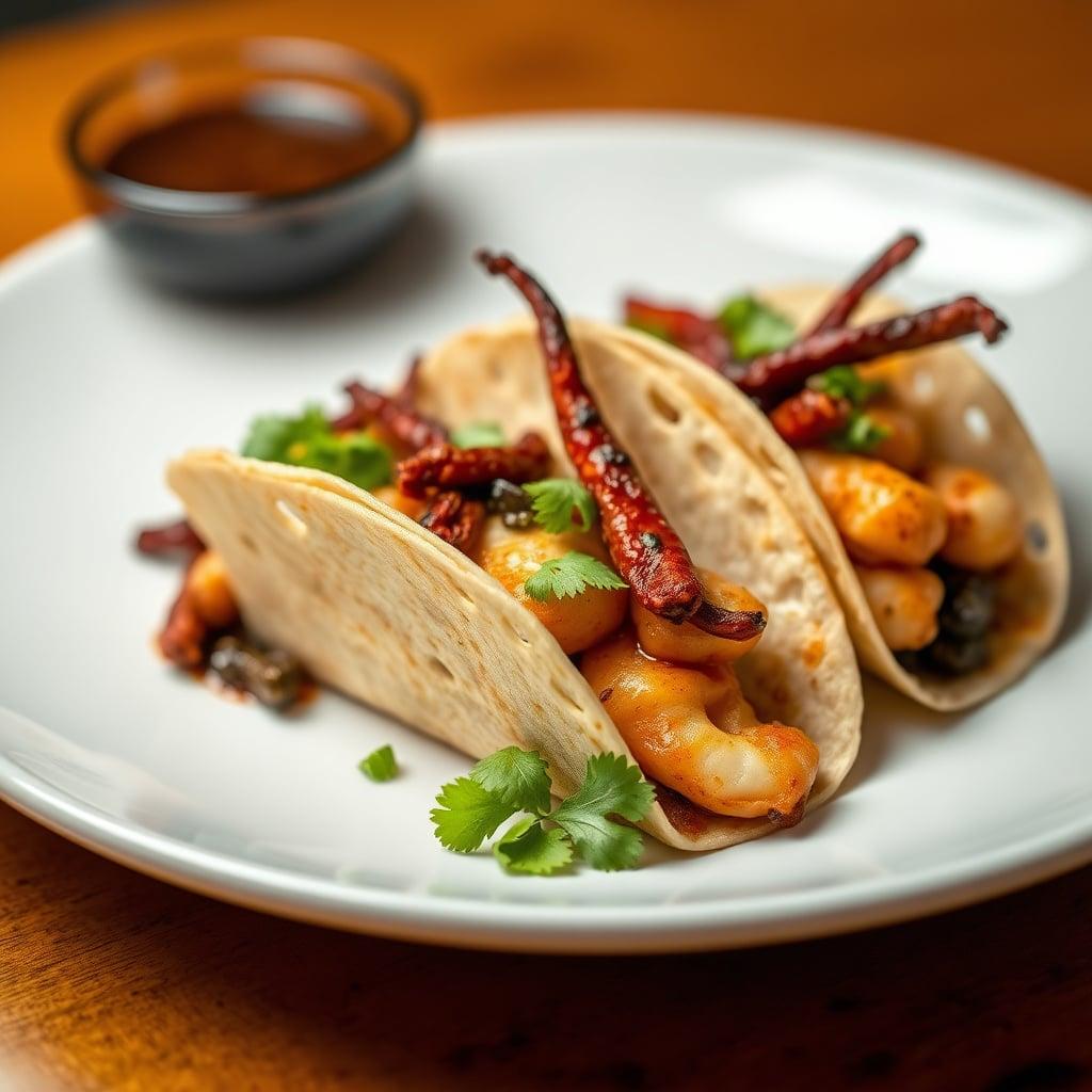 Camarones a la Diabla Tacos with Homemade Salsa Negra