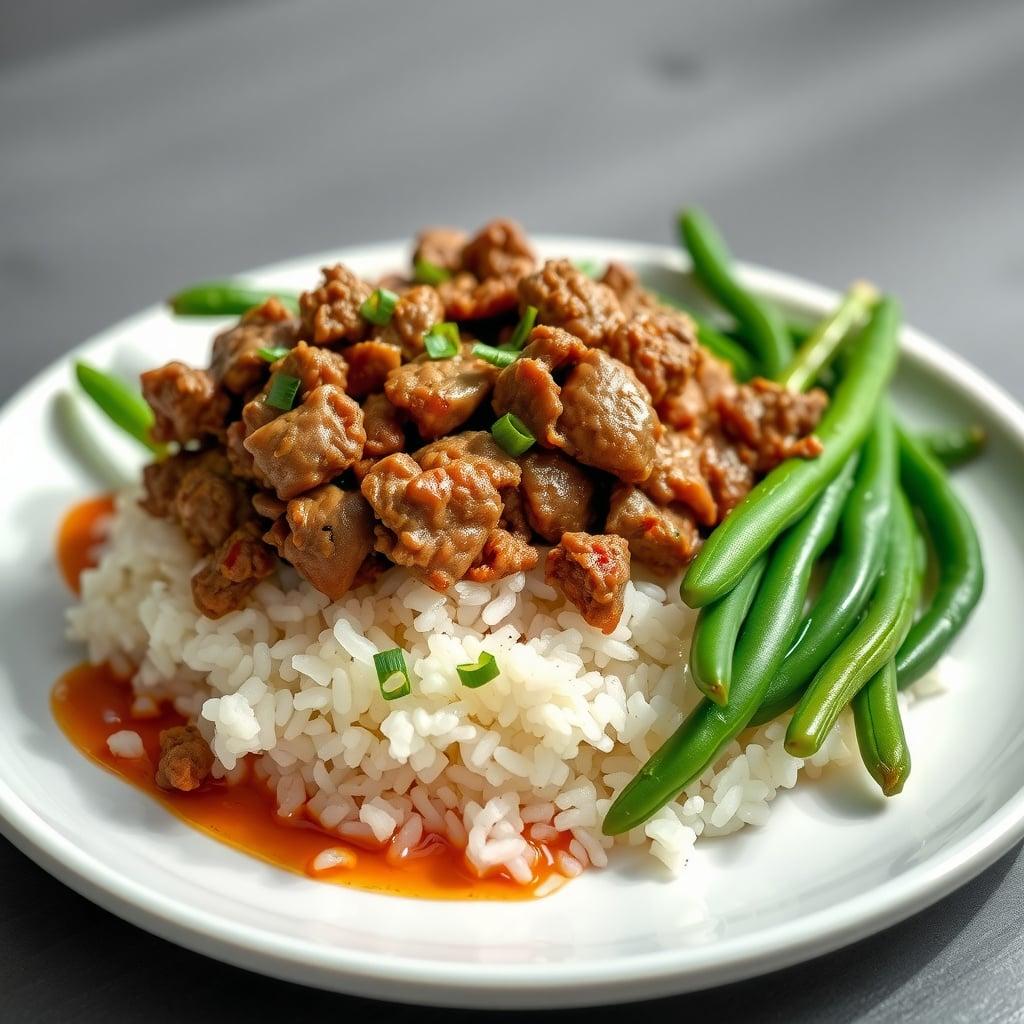 Savory Ground Beef over Rice with Green Beans Savory Ground Beef over Rice with Green Beans