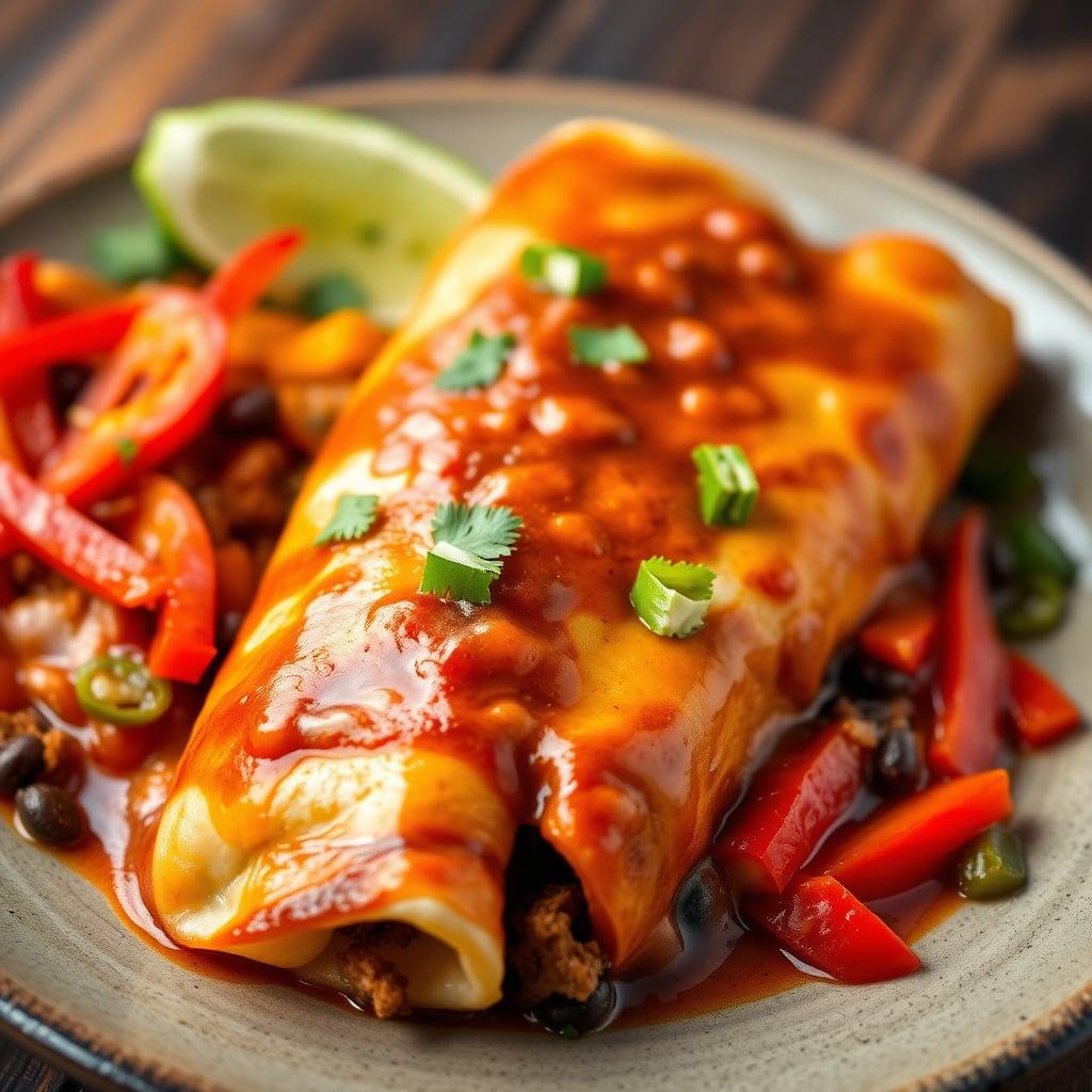 Mexican Beef and Black Bean Enchiladas with Sautéed Bell Peppers Mexican Beef and Black Bean Enchiladas with Sautéed Bell Peppers