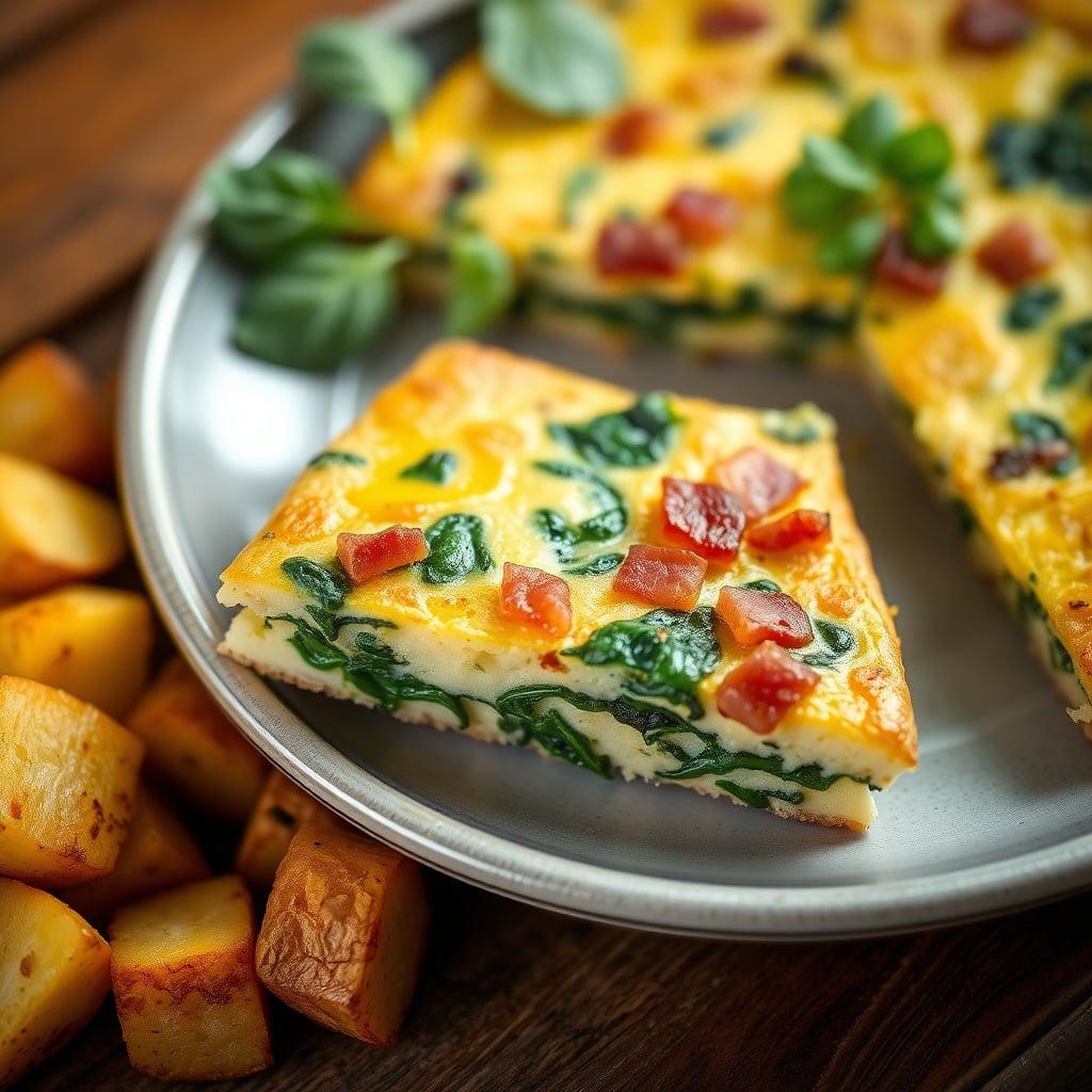 Bacon and Spinach Egg White Frittata with Roasted Red Potatoes