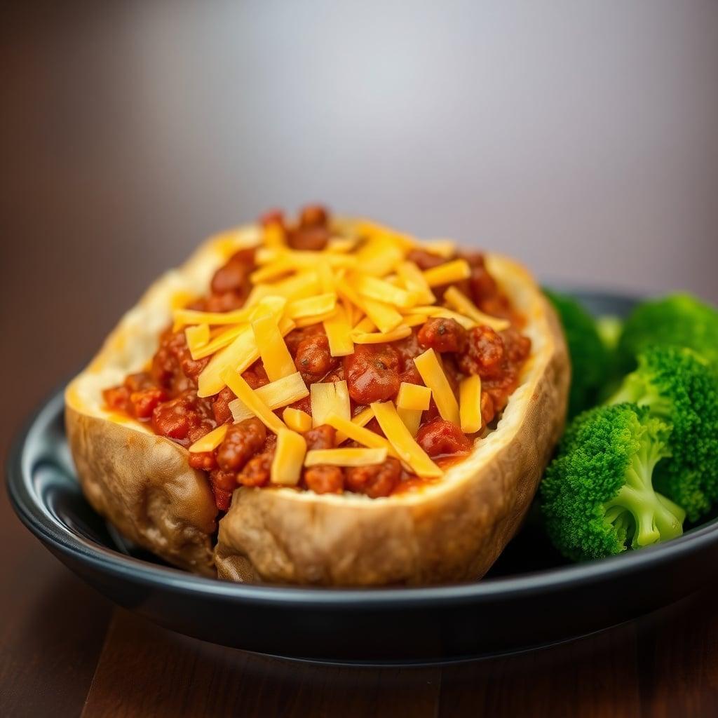 Loaded Chili-Stuffed Baked Potatoes with Steamed Broccoli Loaded Chili-Stuffed Baked Potatoes with Steamed Broccoli