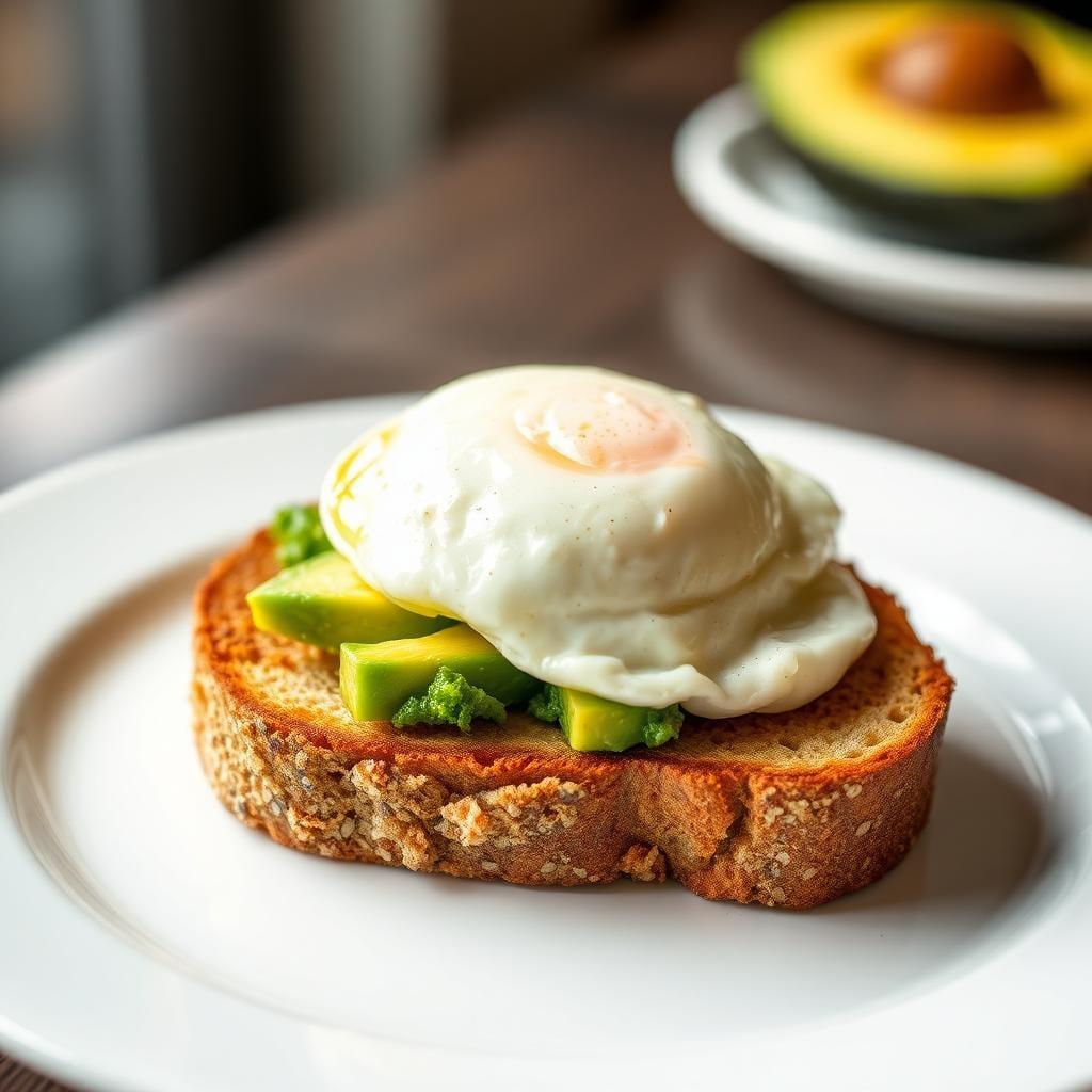 Whole Grain Toast with Avocado and Poached Eggs Whole Grain Toast with Avocado and Poached Eggs
