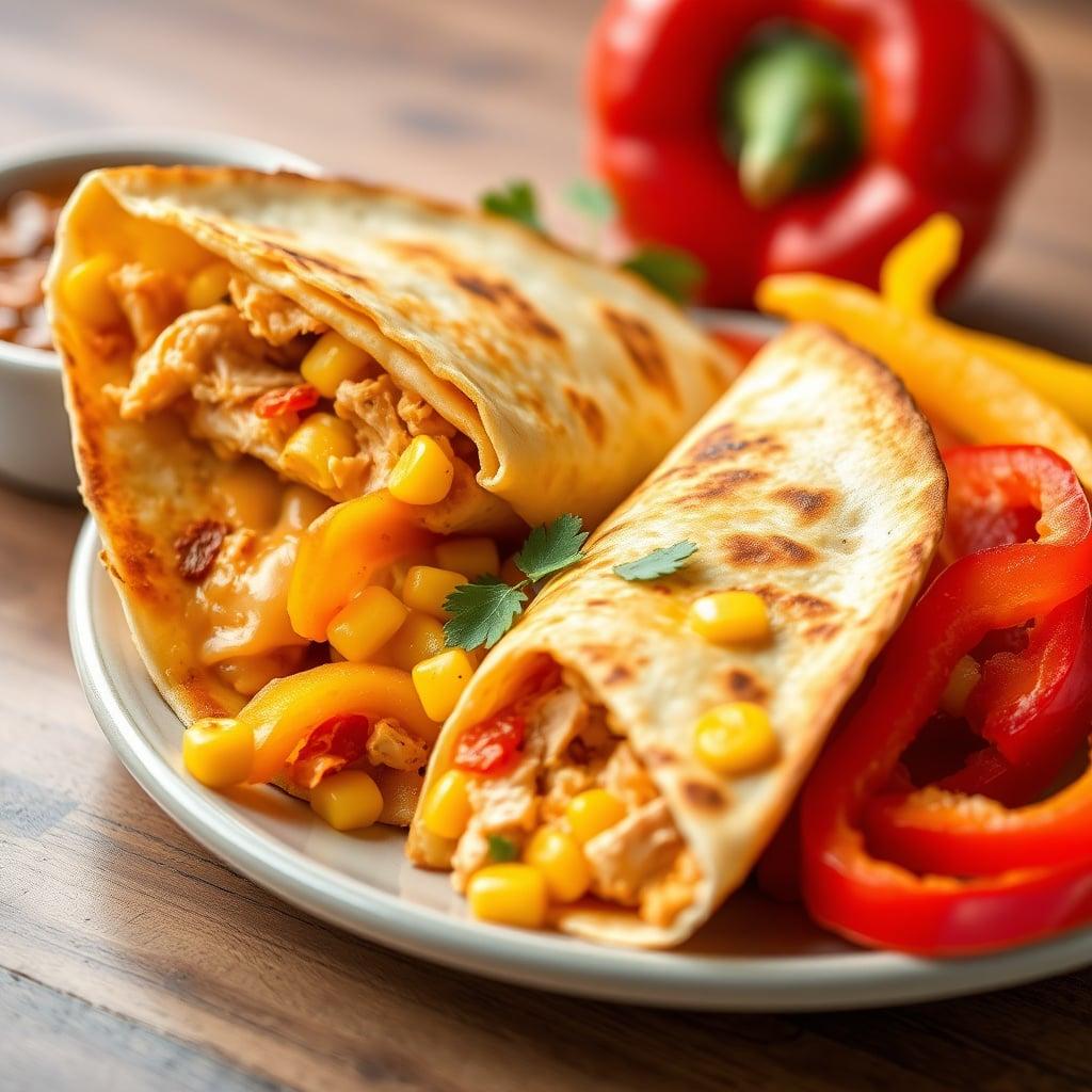 Cheesy Chicken and Sweet Corn Quesadillas Cheesy Chicken and Sweet Corn Quesadillas
