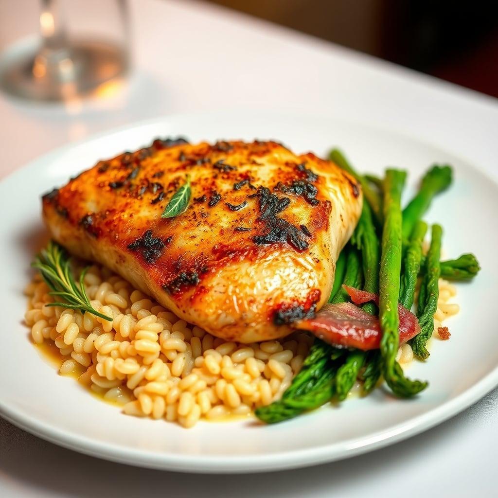 Pan-Seared Chicken with Crispy Sage and Prosciutto, Buttery Orzo, and Lemon Broccolini Pan-Seared Chicken with Crispy Sage and Prosciutto, Buttery Orzo, and Lemon Broccolini