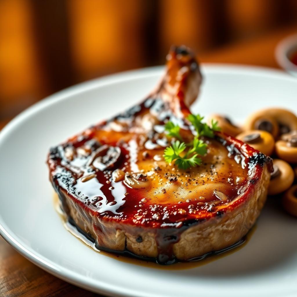 Balsamic Glazed Pork Chops with Garlic Butter Mushrooms