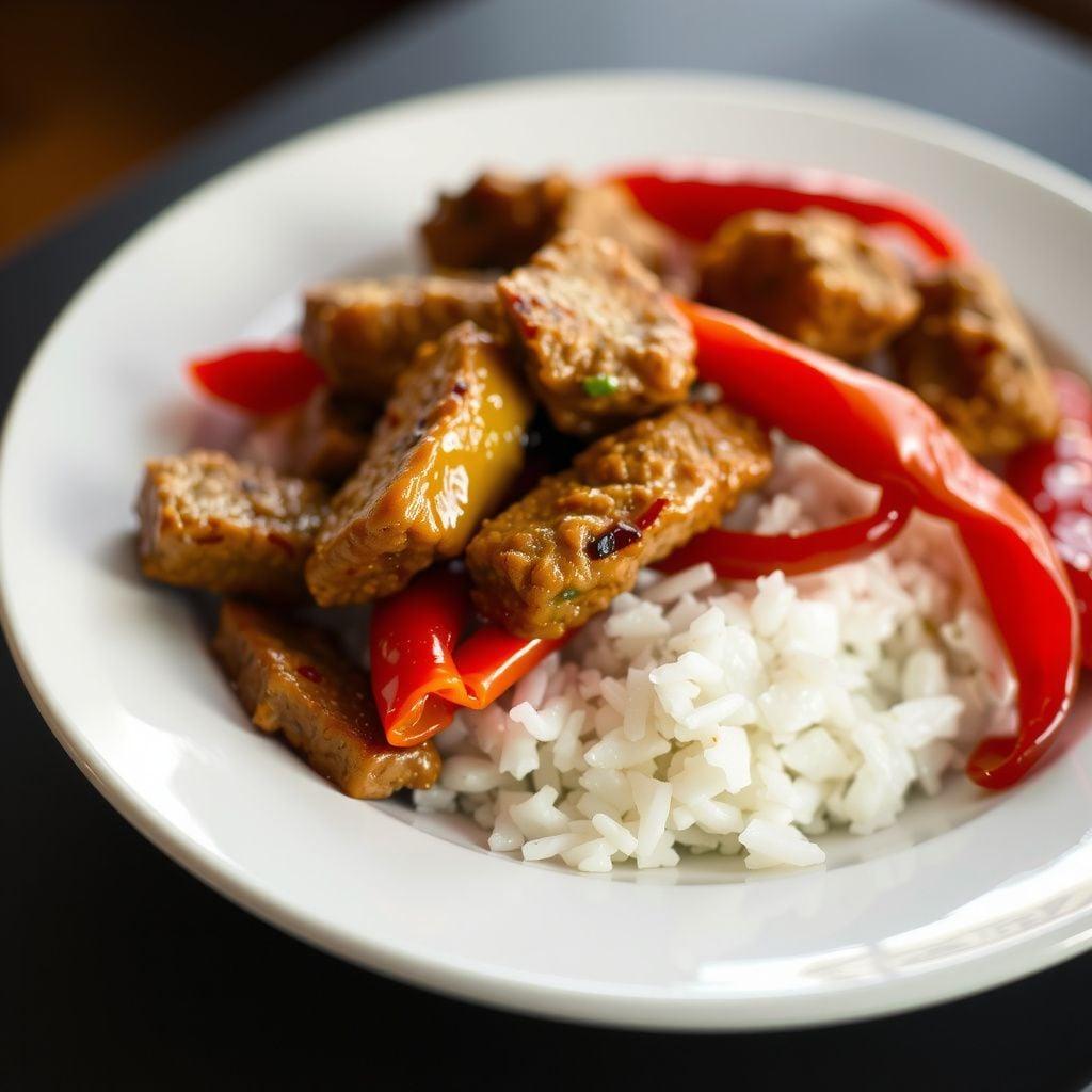 Wok-Fired Soy-Ginger Ground Pork and Bell Peppers with Rice Wok-Fired Soy-Ginger Ground Pork and Bell Peppers with Rice