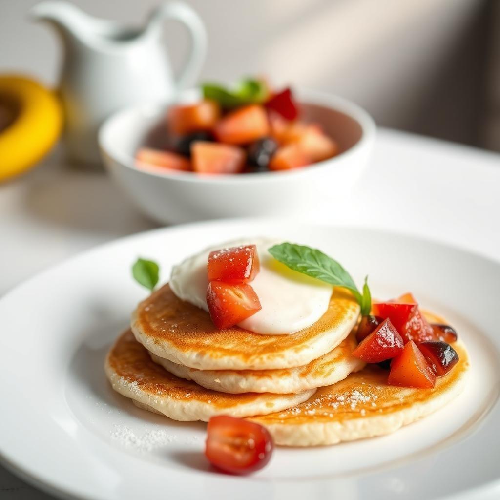 Coconut Flour Pancakes with Cinnamon-Spiced Fruit Compote Coconut Flour Pancakes with Cinnamon-Spiced Fruit Compote