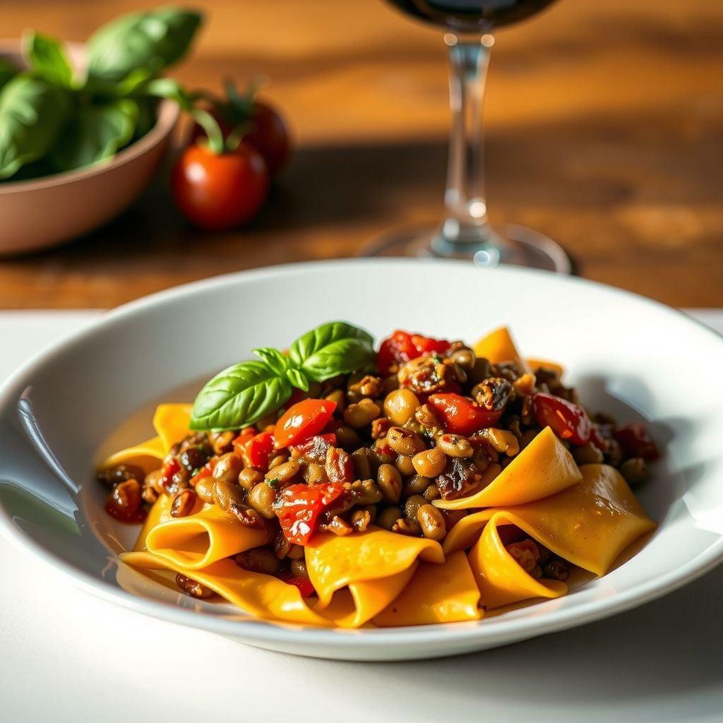 Hearty Umbrian Lentil Ragu with Pappardelle and Fresh Basil Hearty Umbrian Lentil Ragu with Pappardelle and Fresh Basil