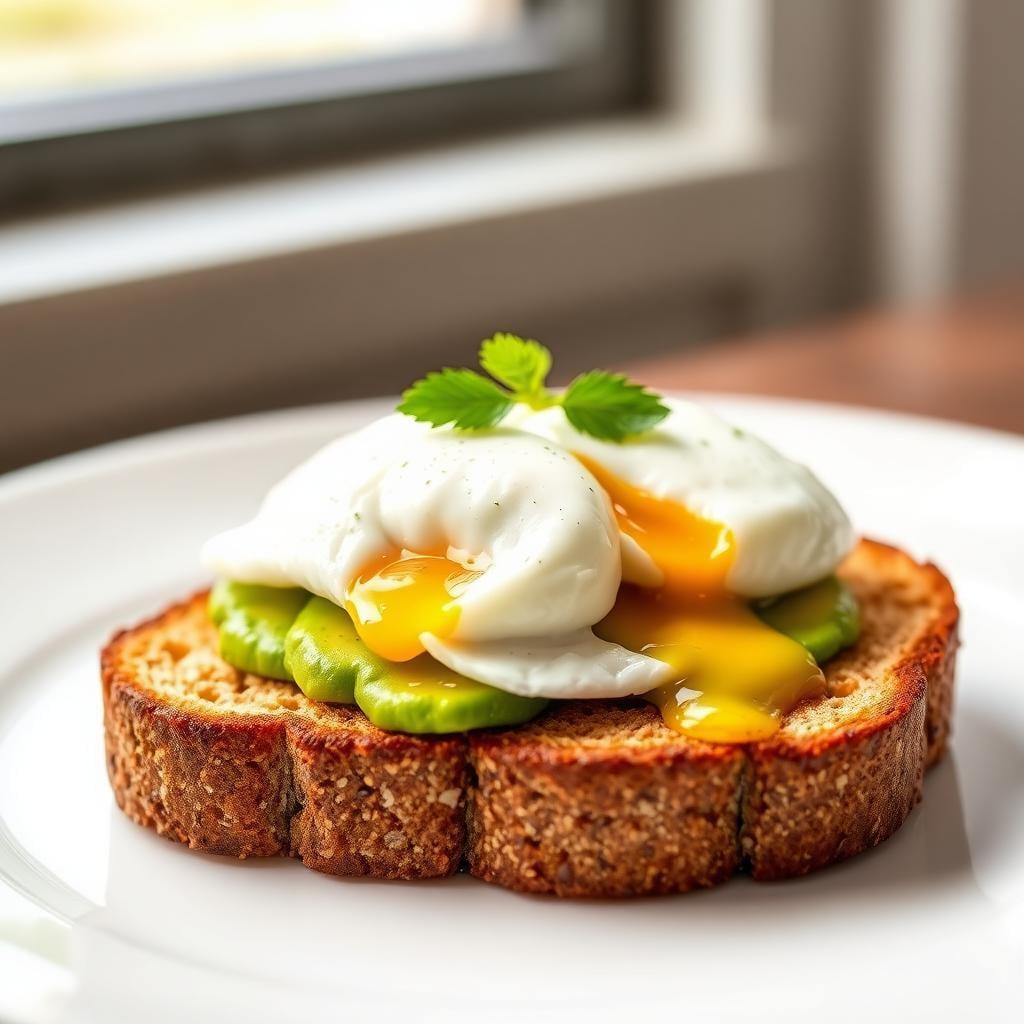 Whole Grain Toast with Avocado and Poached Eggs Whole Grain Toast with Avocado and Poached Eggs