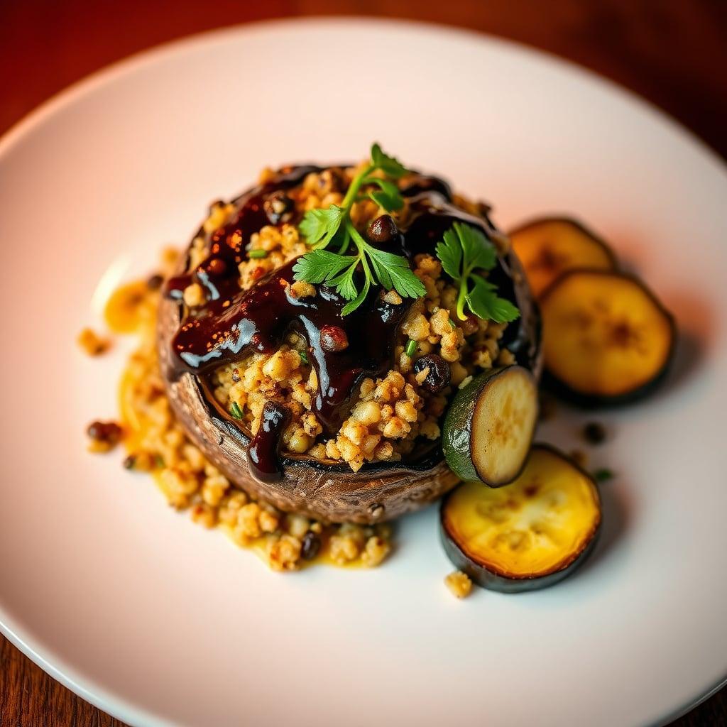 Balsamic-Glazed Stuffed Portobello Mushrooms with Quinoa and Roasted Zucchini