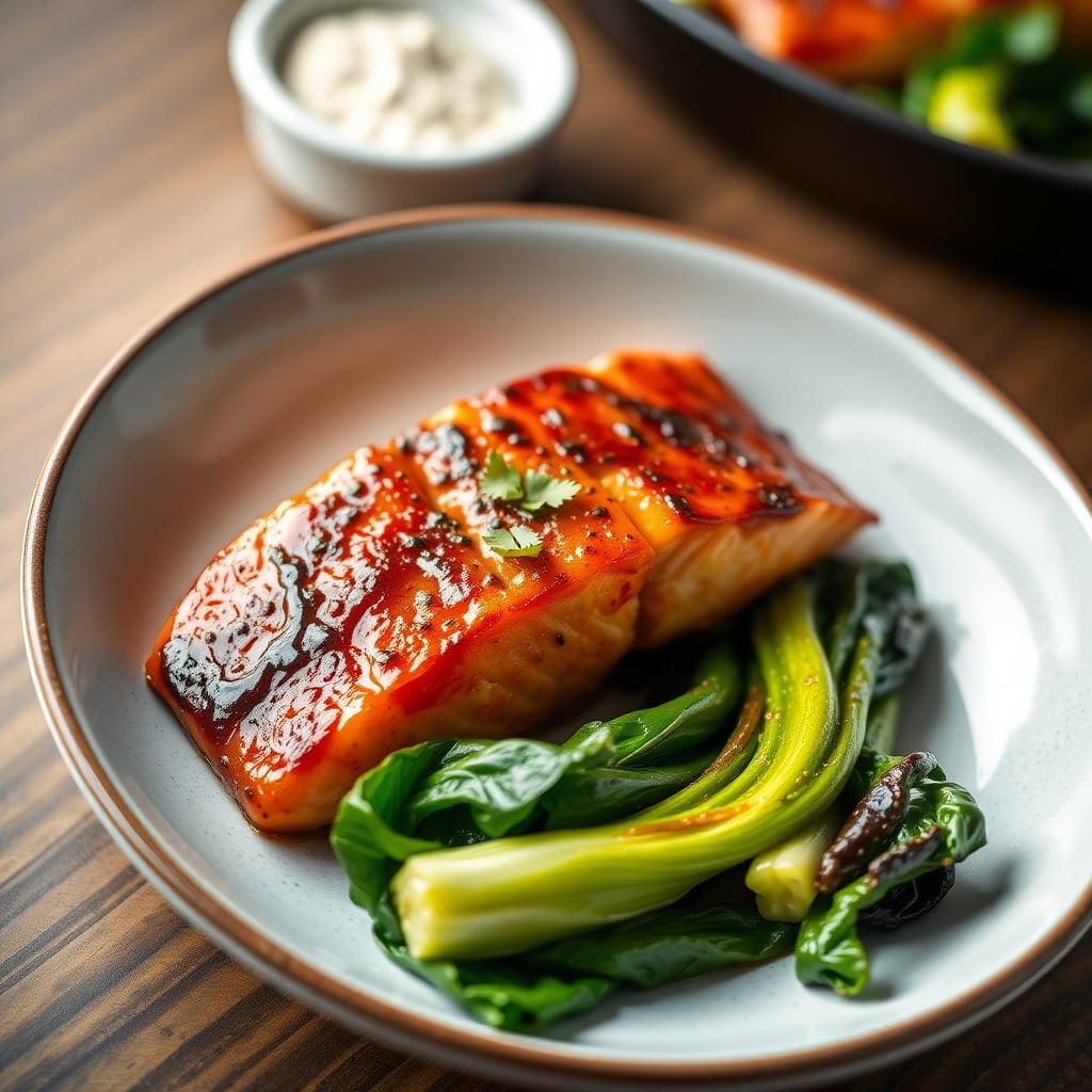 One-Skillet Vietnamese Caramelized Black Pepper Salmon with Charred Bok Choy One-Skillet Vietnamese Caramelized Black Pepper Salmon with Charred Bok Choy