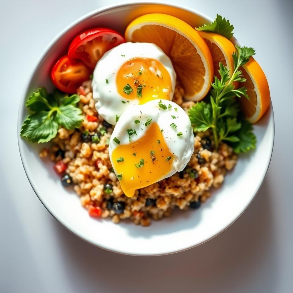 Savory Breakfast Quinoa Bowl with Poached Eggs Savory Breakfast Quinoa Bowl with Poached Eggs