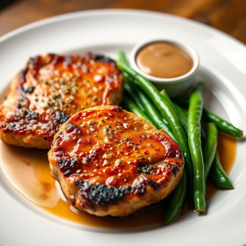 Pan-Seared Pork Chops with Applesauce and Green Beans Pan-Seared Pork Chops with Applesauce and Green Beans