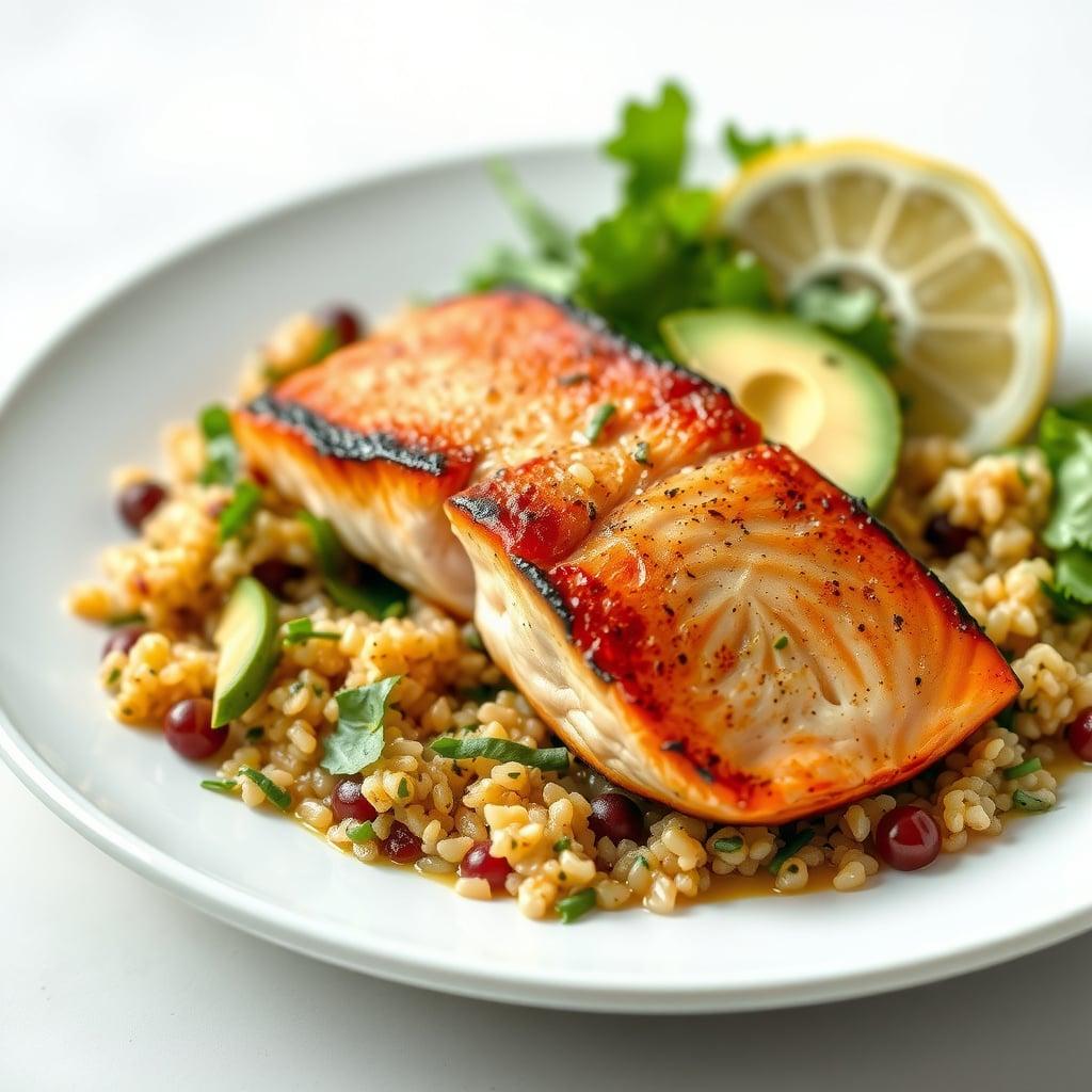 High-Heat Seared Salmon with Ghee-Tempered Grain Salad High-Heat Seared Salmon with Ghee-Tempered Grain Salad