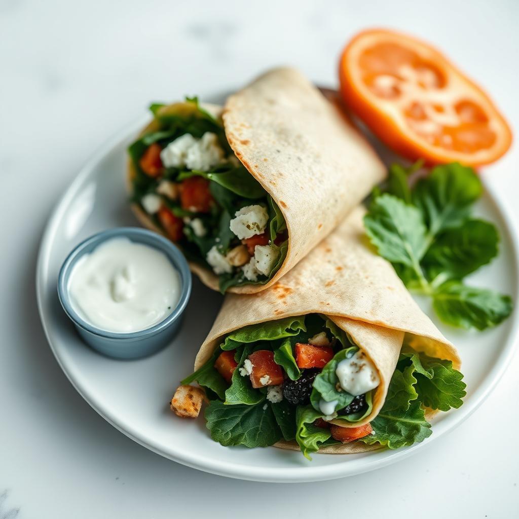 Spinach and Feta Breakfast Wrap with Herb Yogurt Sauce Spinach and Feta Breakfast Wrap with Herb Yogurt Sauce