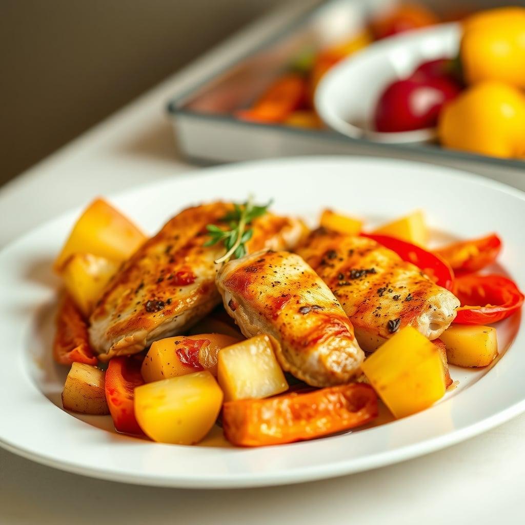 Family-Style Rainbow Chicken & Veggie Sheet Pan Bake Family-Style Rainbow Chicken & Veggie Sheet Pan Bake