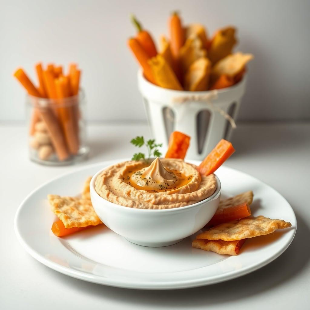 High-Protein Hummus with Baked Pita Chips and Carrot Sticks High-Protein Hummus with Baked Pita Chips and Carrot Sticks