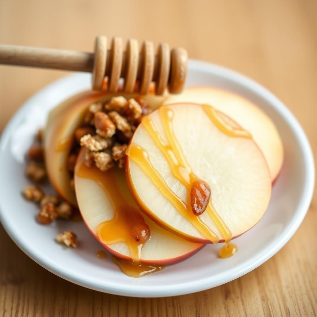 Honey-Drizzled Apple Slices with Spiced Almond Butter & Toasted Granola Honey-Drizzled Apple Slices with Spiced Almond Butter & Toasted Granola