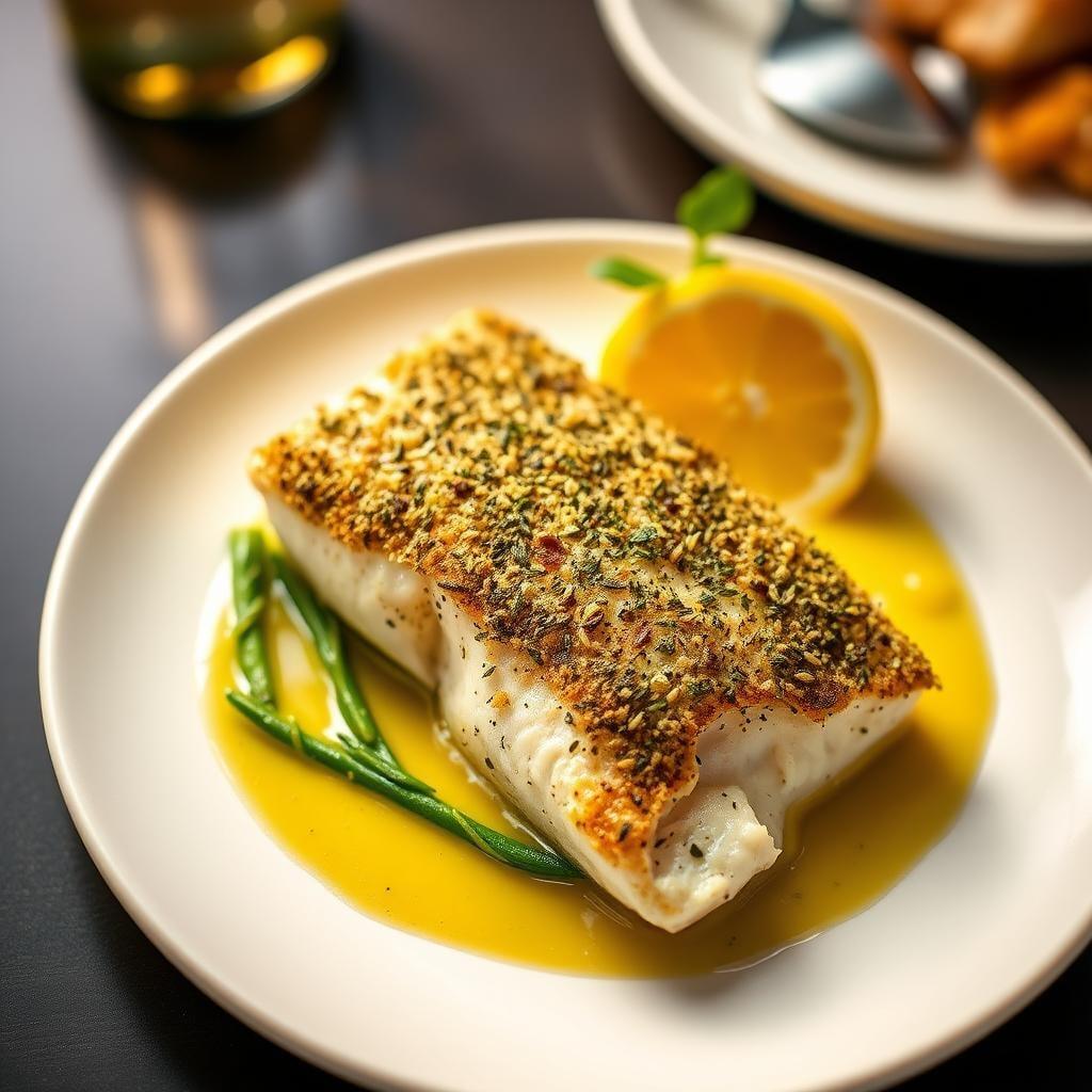 Herb-Crusted Baked Cod with Lemon Butter Sauce Herb-Crusted Baked Cod with Lemon Butter Sauce