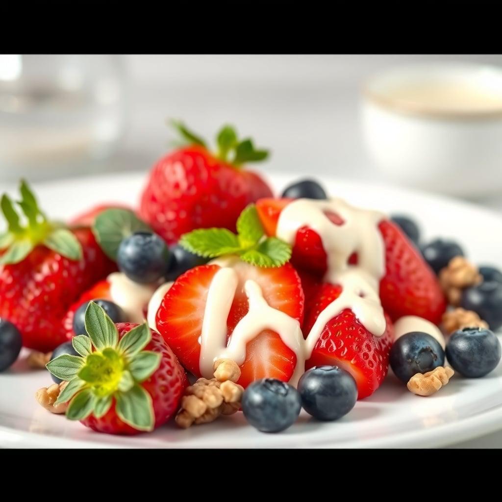 Fresh Berries and Walnuts with Vanilla Protein Drizzle Fresh Berries and Walnuts with Vanilla Protein Drizzle